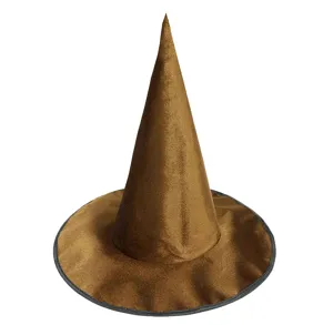 Bruine fluwelen heksenhoed voor Halloween feestjes, tovenaar kostuum accessoire puntmuts.