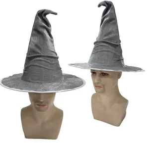 Grey witch hat halloween party costume wizard hat pointed hat velvet headwear for adults
