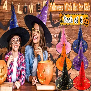 Kids Halloween witch hat set of 6 colorful star magic party costume dress up props