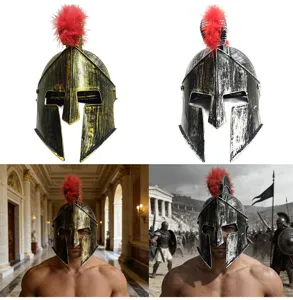 Roman Spartan Warrior Helmet with Red Feather Halloween Costume Cosplay Prop Main
