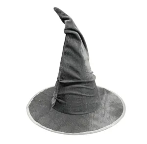 Grey velvet witch hat Halloween costume accessory magical wizard party peaked cap headwear