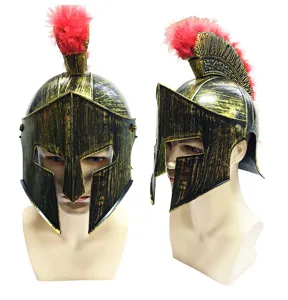 Roman Spartan Warrior Helmet with Red Feather Crest Vintage Costume Party Cosplay Prop