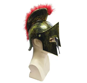 Roman warrior helmet with red feathers Halloween party cosplay costume headwear props for men.