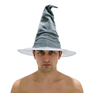 Grey wizard witch wrinkled pointed hat Halloween party magician cosplay costume headwear accessory