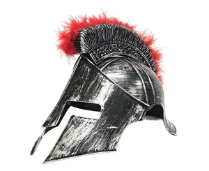 Spartan helmet costume prop with red crest for Halloween cosplay party dress up events.