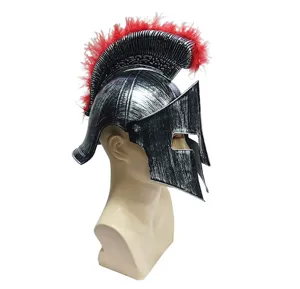 Ancient Roman Spartan Warrior Helmet with Red Feather Crest Costume Party Halloween Prop