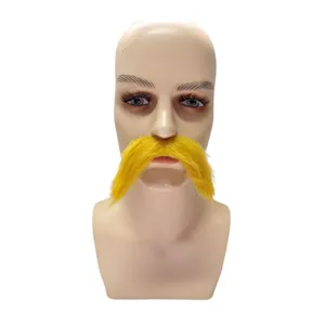 Fausse moustache jaune accessoire pour costume de fête, barbe amusante pour événements Halloween.