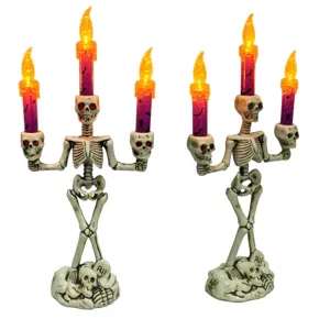 Halloween Skelett Leuchter LED Licht gruselige Deko Totenkopf Kerzenhalter im 2er Set
