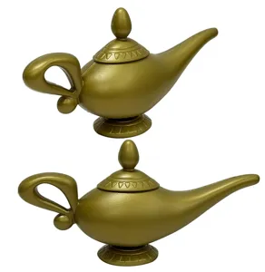 Gold plastic Aladdin magic lamp prop for Halloween costume party and stage performance.