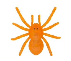 Halloween glowing plastic spider toy prank trick prop with colorful LED lights for party decor.
