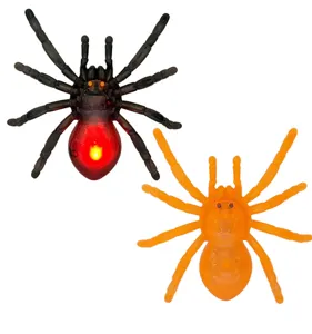 LED glowing plastic spider toy set, perfect Halloween prank decoration props for party fun.