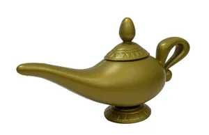 Gold plastic magic genie lamp prop for Halloween party decoration, cosplay and stage performance.