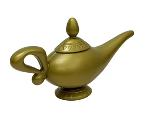 Golden Aladdin magic lamp prop, plastic vintage decorative toy for party costume cosplay.