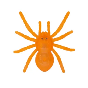 Orange plastic spider toy, Halloween prank prop, LED glowing scary decor for party.