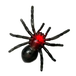 LED glowing spider toy for Halloween party decor, scary electronic prank props black.