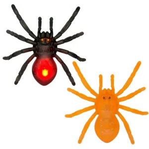 Halloween plastic toy spider, scary trick LED glowing spider props for party decoration.