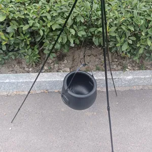 Portable Halloween cauldron with tripod stand, outdoor camping hanging pot for fire pit.
