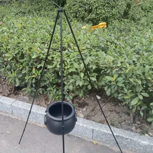 Halloween camping metal tripod with hanging black cauldron pot for outdoor cooking and decor