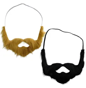 Vista dettagliata di finti baffi e barba, accessori di costumi con fasce elastiche.