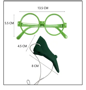 Halloween green witch costume glasses and long nose prank party dress up accessories set