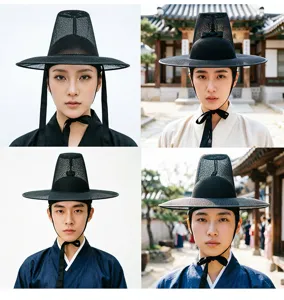 Detaillierte Ansicht des traditionellen koreanischen Hutes, authentisches schwarzes Netzdesign ideal.