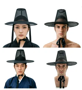 Traditioneller koreanischer Hut schwarzes Netz breite Krempe Vintage Kostüm Performance Requisite