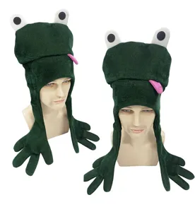 Divertido sombrero de felpa de rana verde con ojos lindos para fiesta disfraz cosplay.