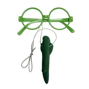 Funny witch nose glasses set Halloween party costume accessory green round frames