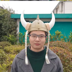 Viking horn helmet costume hat with braided braids for holiday party cosplay dress up
