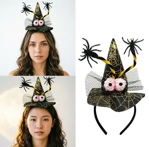 Halloween funny witch headband with spider and eyeball designs, perfect for party dress up.