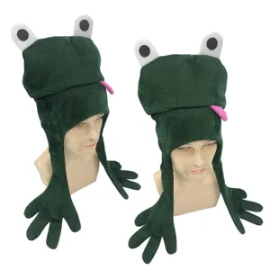 Divertido sombrero de felpa de rana verde lindo animal de dibujos animados cosplay.