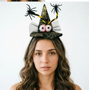 Halloween witch headband with creepy spiders and eyeballs, perfect for festive party costume.