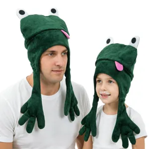 Divertido sombrero de felpa de rana con manos largas para fiesta y cosplay divertido.