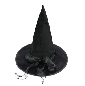 Sombrero de bruja negro para fiesta de Halloween, sombrero de mago puntiagudo con lazo, detalle.