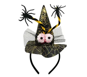 Halloween witch hat headband with spiders and googly eyes for party dress up props.