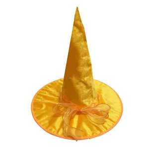 Sombrero de bruja de terciopelo amarillo para fiesta de Halloween accesorio de disfraz.