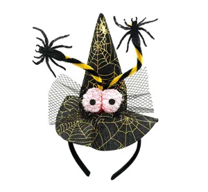 Halloween witch headband detail, cute spider and eyeball hair hoop, party costume accessory.