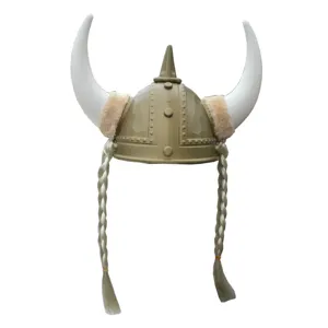 Viking helmet with horns and blonde braids costume hat for party dress up holiday props