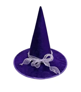 Sombrero de bruja morado con lazo blanco accesorio de disfraz para fiesta Halloween