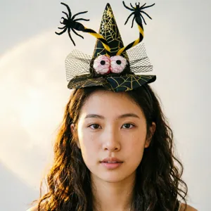 Halloween Witch Hat Headband Funny Spider Eyeball Hair Hoop Novelty Mesh Bow Costume Headwear For Cosplay Party Decoration