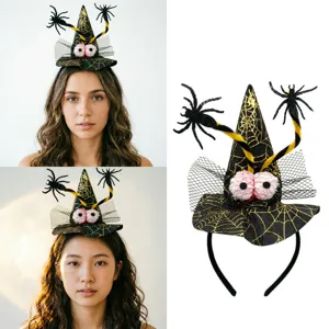 Halloween Witch Headband with Spider and Googly Eyes Cute Party Hair Hoop Costume Accessory