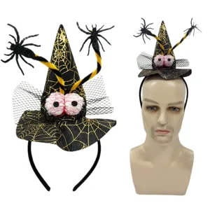 Halloween Witch Hat Headband Spider Eyeball Hair Hoops Party Cosplay Costume Headwear