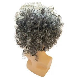 Short curly grey wig for elderly women, fluffy layered synthetic hair for daily wear and cosplay.