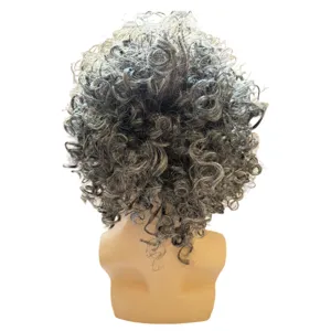 Short grey curly wig for women, fluffy textured synthetic hair piece for daily or cosplay use.