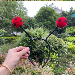 Cute ladybug antenna headband for kids, funny plush insect hair hoop for party dress up and cosplay.