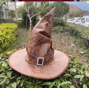 Halloween witch wizard hat brown vintage pointed hat cosplay costume party magic hat props