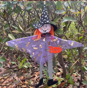 Halloween hanging witch decoration spooky party prop purple cape striped legs ghost ornament