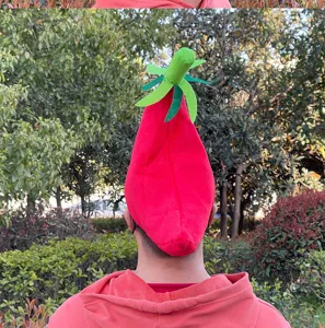 Gorro de peluche de chile rojo divertido para fiesta disfraz y eventos de cosplay.