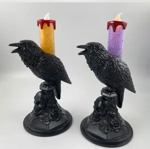 Halloween raven skull LED candle light gothic desktop ornament spooky party decoration props