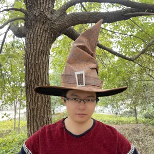 Halloween wizard hat brown magical costume party cosplay pointed cap with sparkling buckle